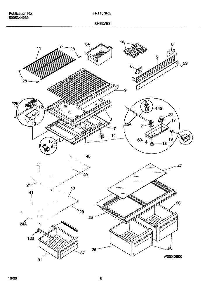 SHELVES Diagram and Parts List for FRT16NRGD8  Frigidaire Refrigerator