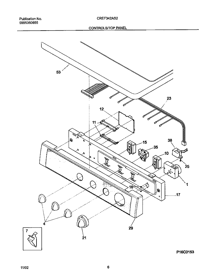 CONTROLS / TOP PANEL Diagram and Parts List for CREF342AS2  Frigidaire Dryer