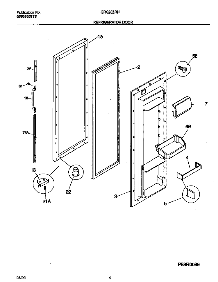 REFRIGERATOR DOOR Diagram and Parts List for GRS20ZRHW3  Gibson Refrigerator