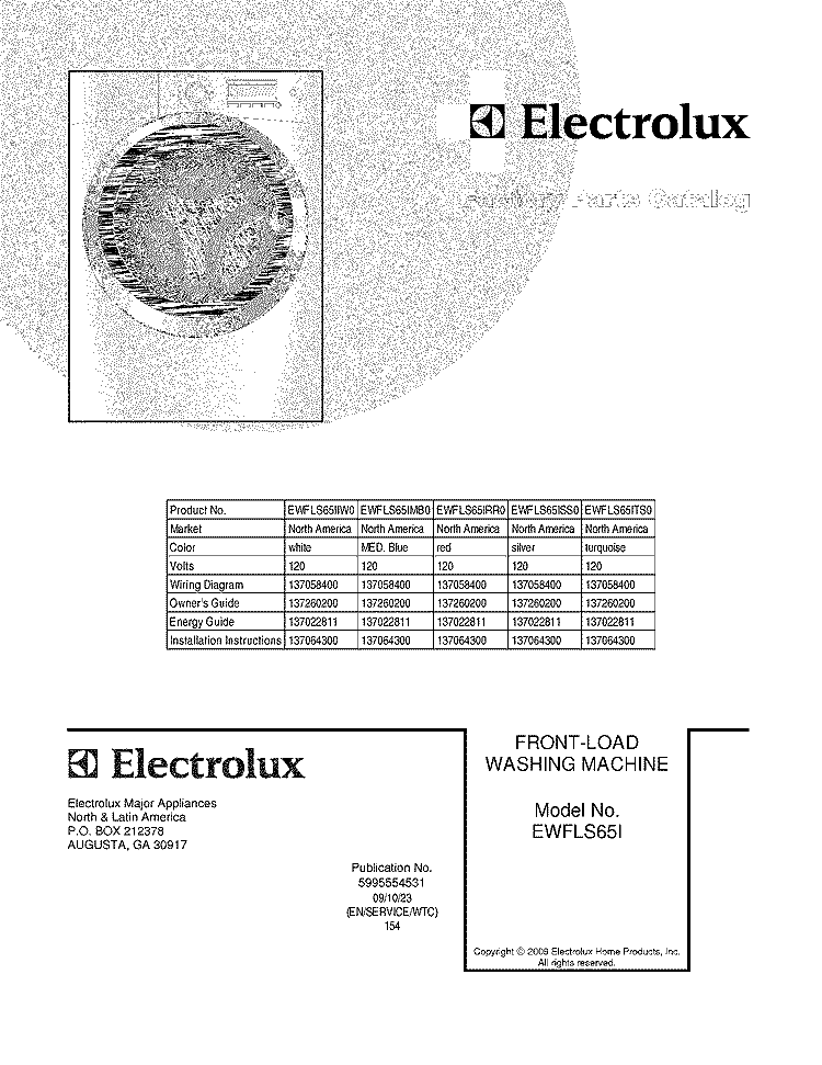 COVER Diagram and Parts List for EWFLS65IRR0  Electrolux Washer