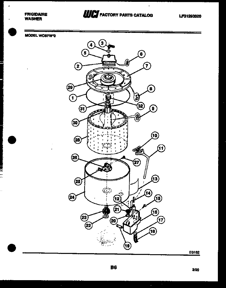 TUB DETAIL Diagram and Parts List for WCSFW0  Frigidaire Washer