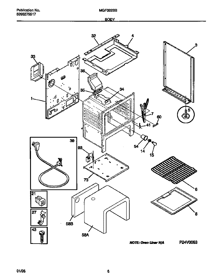 BODY Diagram and Parts List for MGF322BBWD  Frigidaire Range