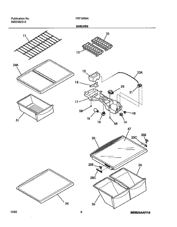 SHELVES Diagram and Parts List for FRT18S6AQ6  Frigidaire Refrigerator