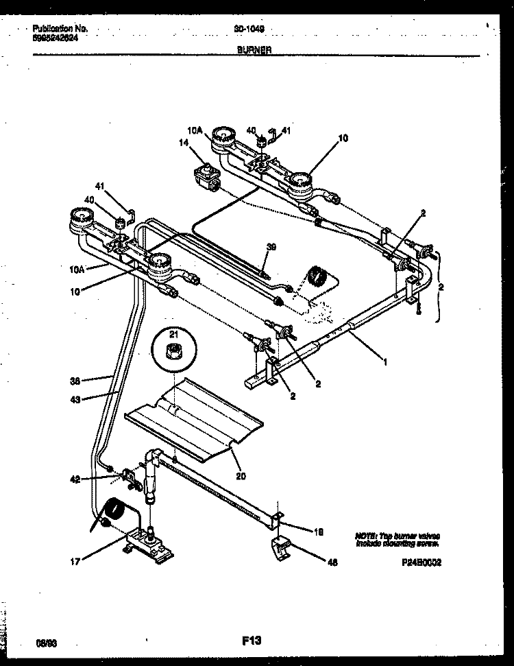 BURNER PARTS Diagram and Parts List for 30-1049-23-10  Tappan Range