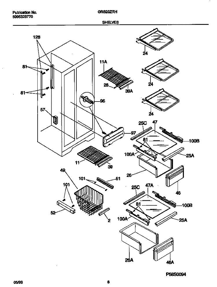 SHELVES Diagram and Parts List for GRS20ZRHW0  Gibson Refrigerator