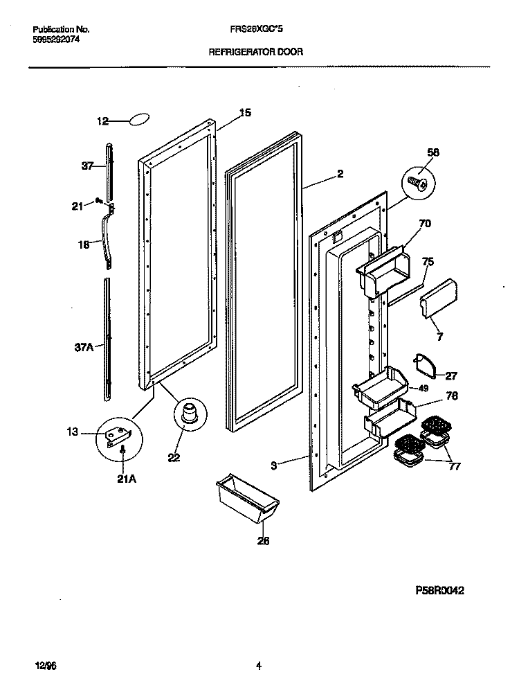 REFRIGERATOR DOOR Diagram and Parts List for FRS26XGCD5  Frigidaire Refrigerator