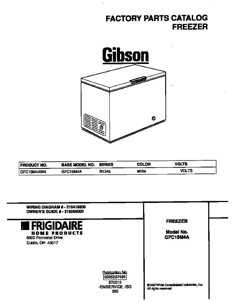 COVER Diagram and Parts List for GFC15M4AW4  Gibson Freezer
