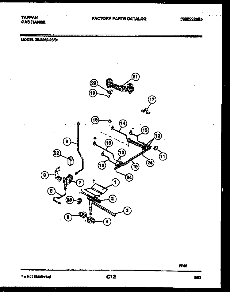 BURNER, MANIFOLD AND GAS CONTROL Diagram and Parts List for 30-2262-23-01  Tappan Range