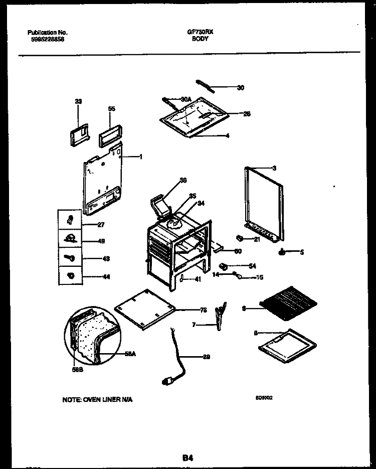 BODY PARTS Diagram and Parts List for GF730RXW1  Frigidaire Range