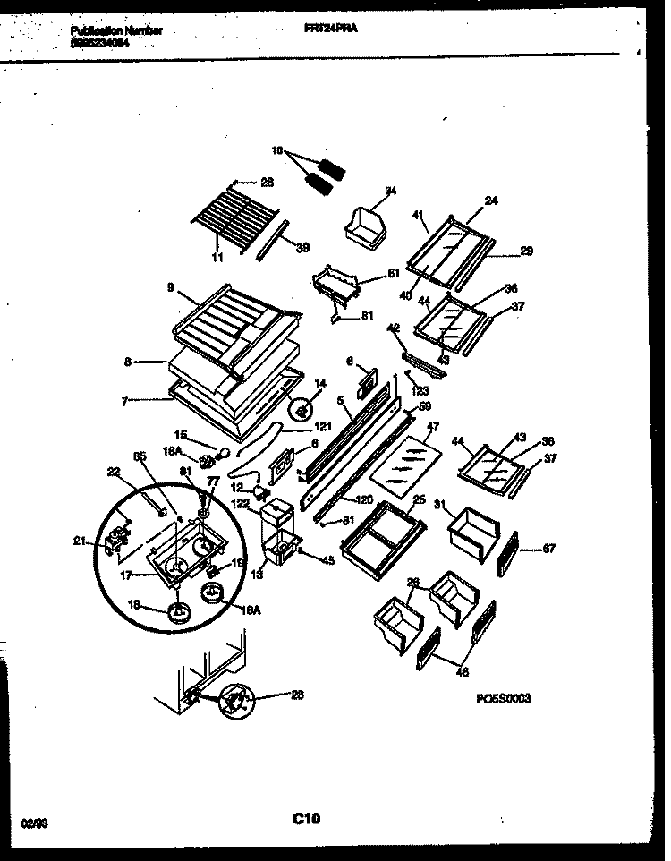 SHELVES AND SUPPORTS Diagram and Parts List for FRT24PRAY1  Frigidaire Refrigerator
