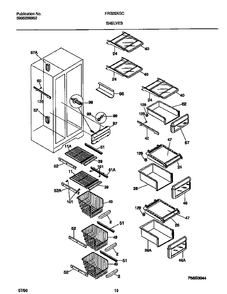 SHELVES Diagram and Parts List for FRS26XGCD3  Frigidaire Refrigerator