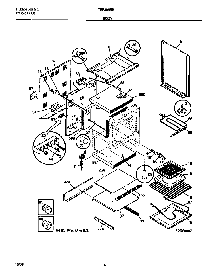 BODY Diagram and Parts List for TEF365BEWB  Tappan Range