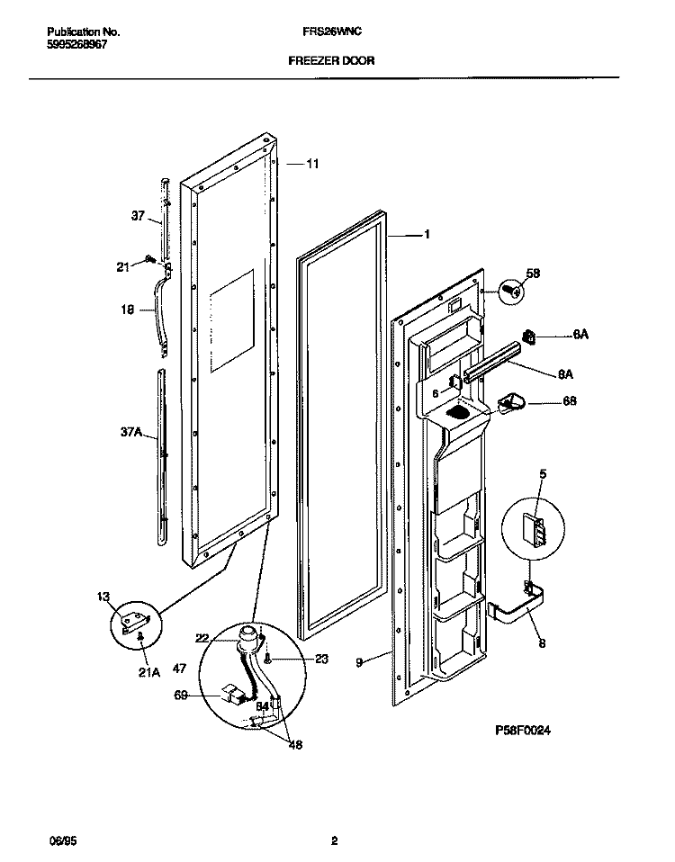 FREEZER DOOR Diagram and Parts List for FRS26WNCD0  Frigidaire Refrigerator