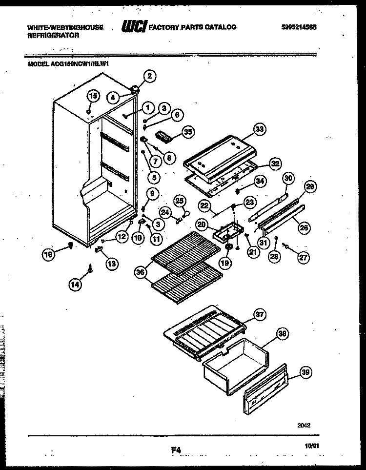 CABINET PARTS Diagram and Parts List for ACG150NCW1  Frigidaire Refrigerator