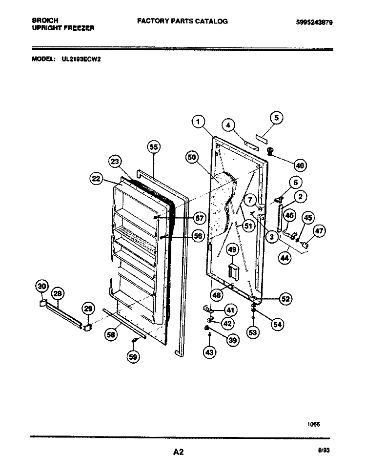 DOOR Diagram and Parts List for UL2193ECW2  Electrolux Freezer