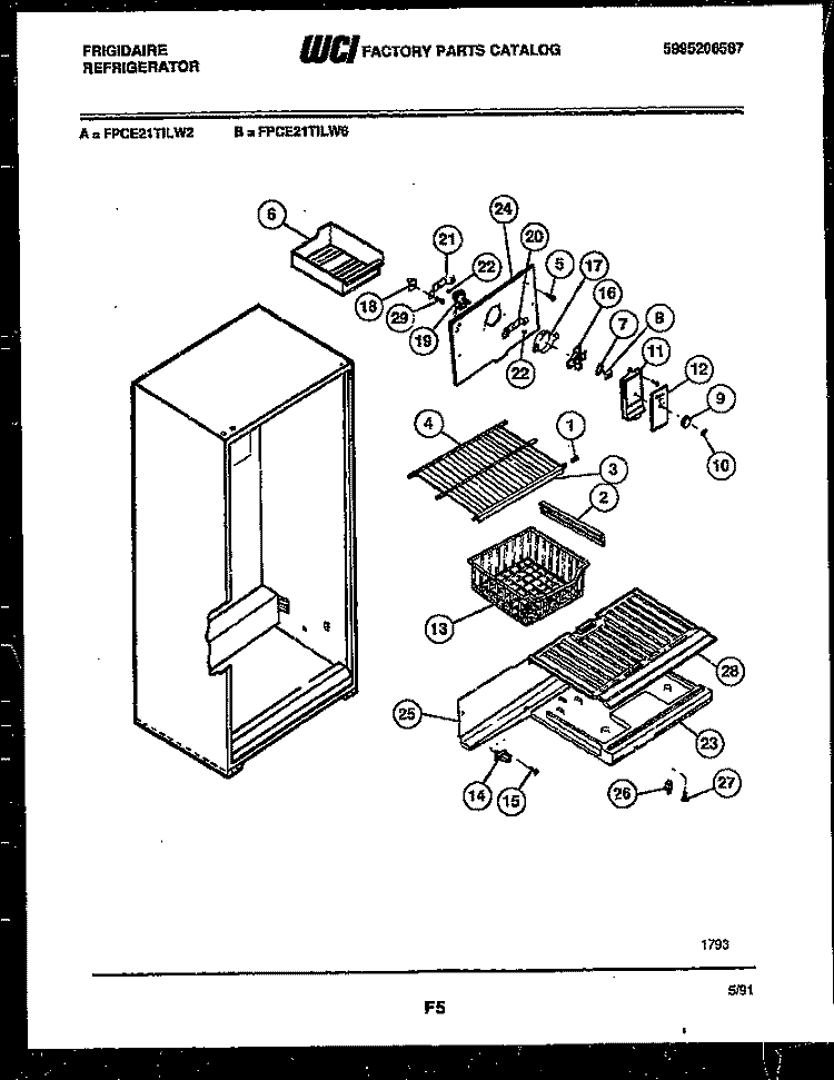 SHELVES AND SUPPORTS Diagram and Parts List for FPCE21TILW2  Frigidaire Refrigerator