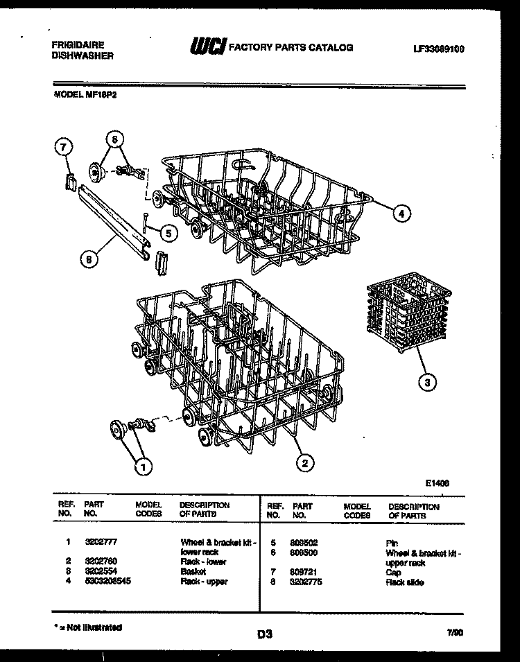 RACKS AND TRAYS Diagram and Parts List for MF18P2  Frigidaire Dishwasher