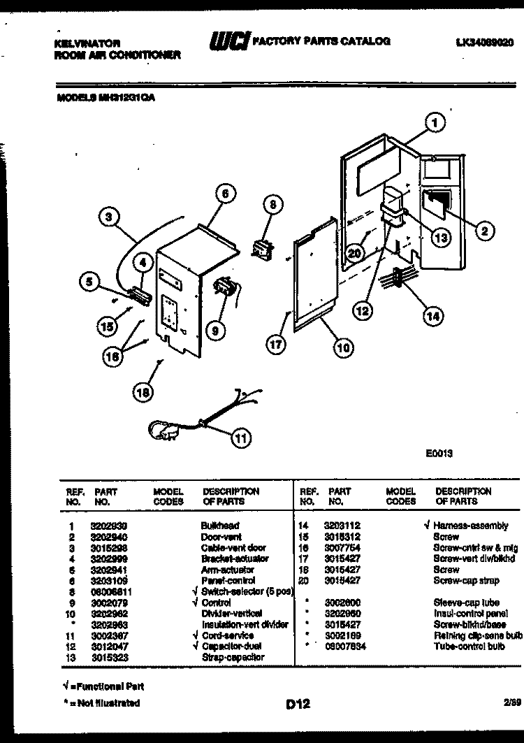 ELECTRICAL PARTS Diagram and Parts List for MH312G1QA  Kelvinator Air Conditioner