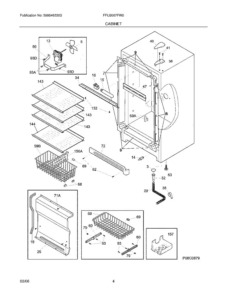 CABINET Diagram and Parts List for FFU2067FW0  Frigidaire Freezer