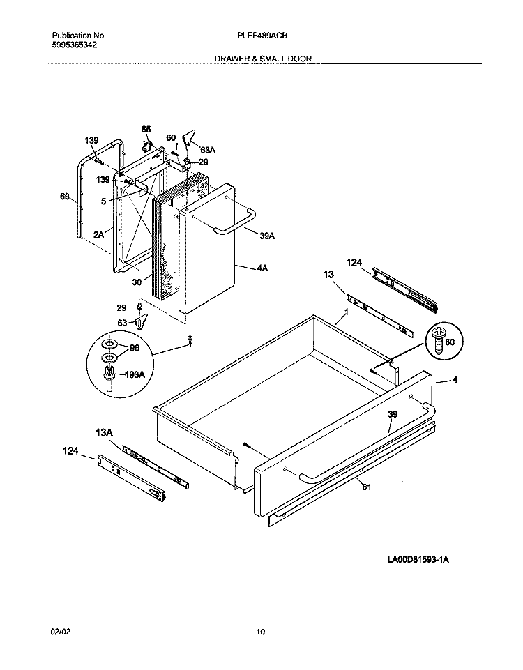 DRAWER & SMALL DOOR Diagram and Parts List for PLEF489ACB  Frigidaire Range