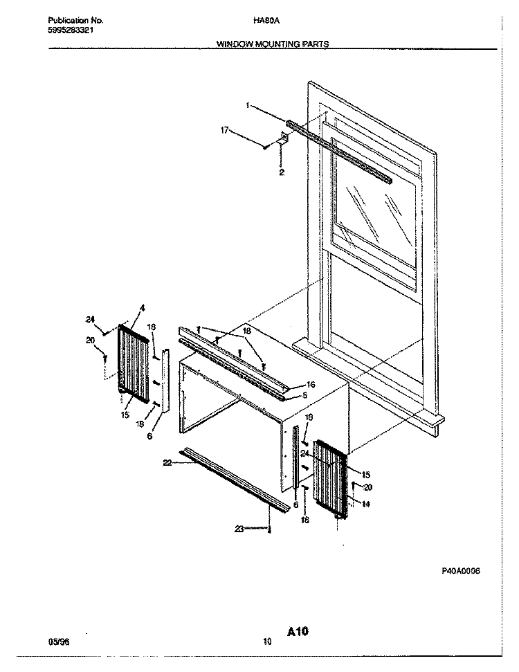 WINDOW MOUNTING PARTS Diagram and Parts List for HA80A  Frigidaire Air Conditioner