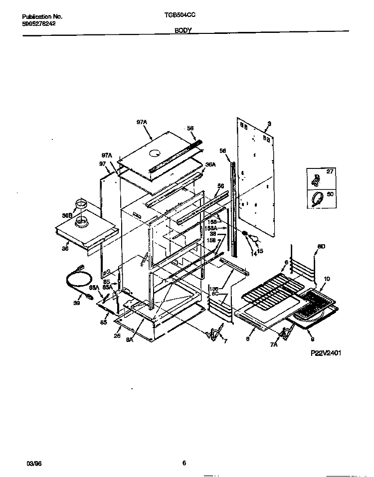 BODY Diagram and Parts List for TGB504CCB1  Tappan Range