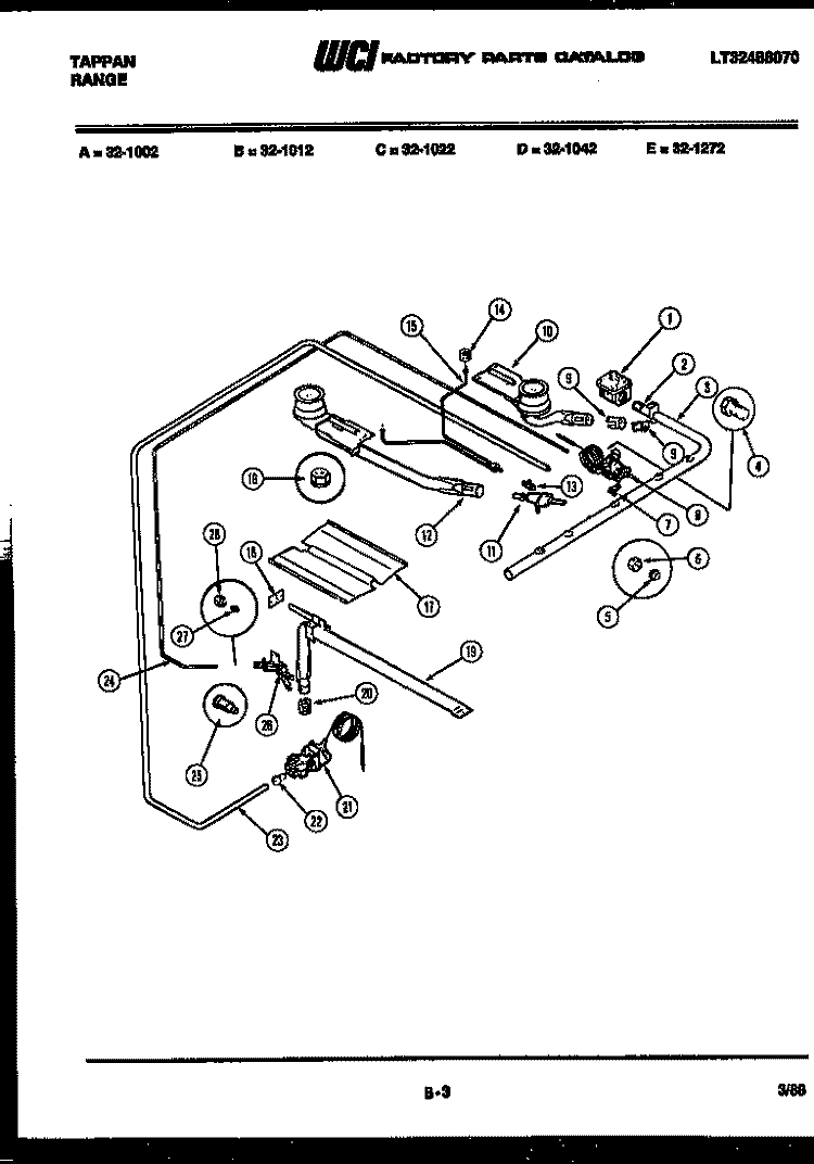 BURNER, MANIFOLD AND GAS CONTROL Diagram and Parts List for 32-1022-57-08  Tappan Range