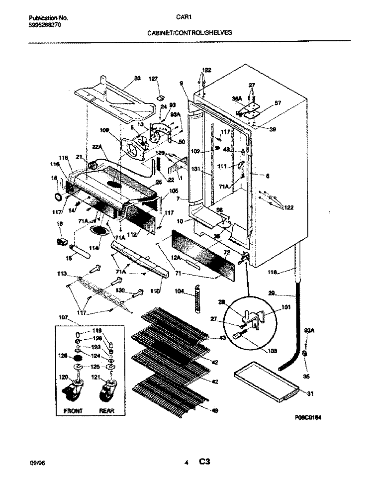CABINET / CONTROL / SHELVES Diagram and Parts List for CAR11  Frigidaire Refrigerator