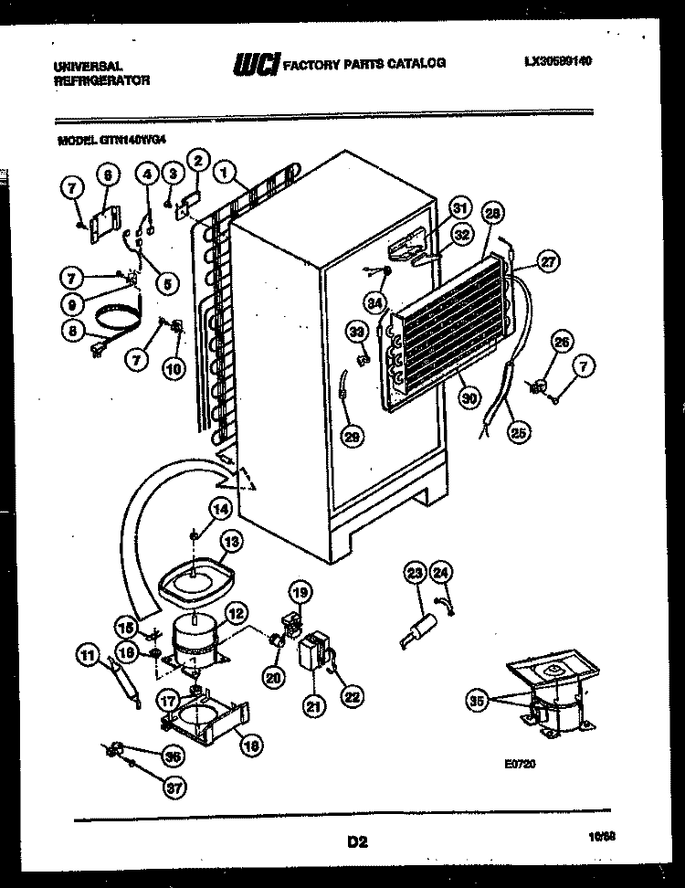 SYSTEM AND AUTOMATIC DEFROST PARTS Diagram and Parts List for GTN140WG4  Frigidaire Refrigerator