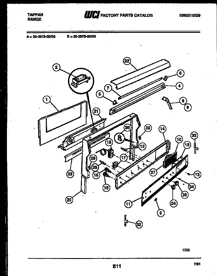 BACKGUARD Diagram and Parts List for 30-3979-00-03  Tappan Range