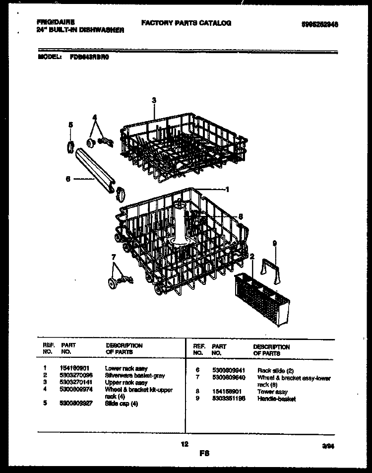 RACKS AND TRAYS Diagram and Parts List for FDB643RBR0  Frigidaire Dishwasher