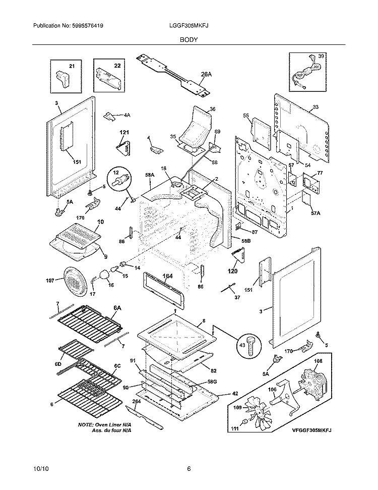 BODY Diagram and Parts List for LGGF305MKFJ  Frigidaire Range