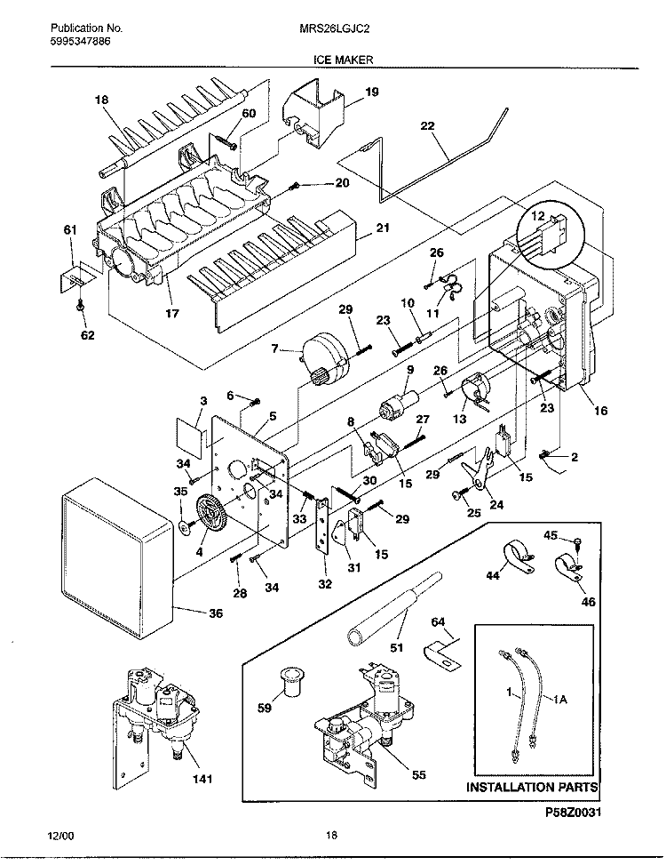 ICE MAKER Diagram and Parts List for MRS26LGJC2  Frigidaire Refrigerator