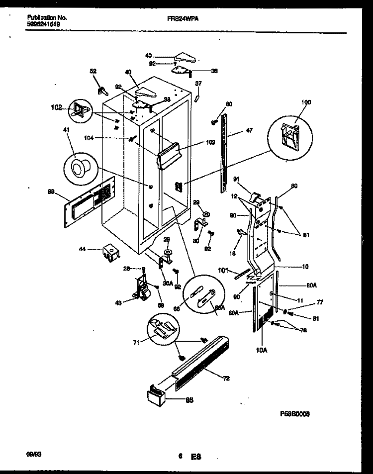 CABINET PARTS Diagram and Parts List for FRS24WPAW0  Frigidaire Refrigerator