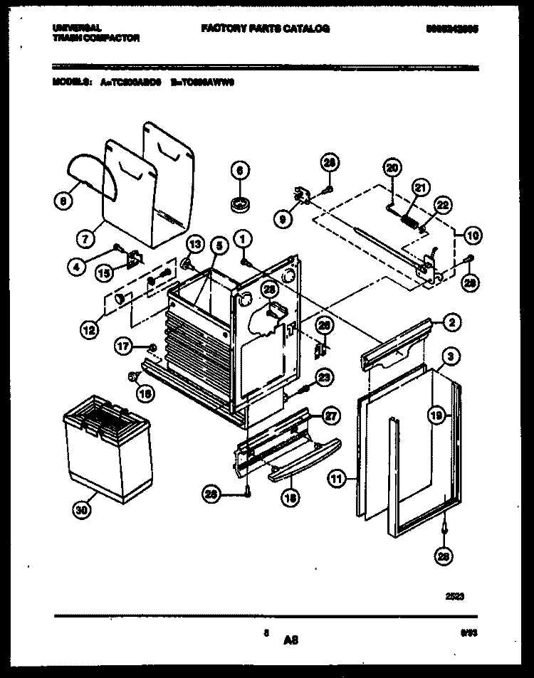 BODY PARTS Diagram and Parts List for TC500ABD0  Frigidaire Trash Compactor