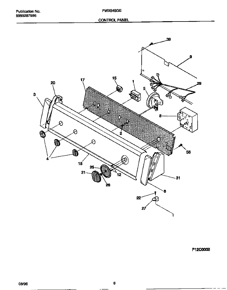 CONTROL PANEL Diagram and Parts List for FWX645GES0  Frigidaire Washer