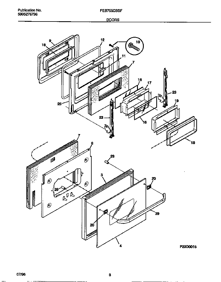 DOORS Diagram and Parts List for FEB755CBSF  Frigidaire Wall Oven