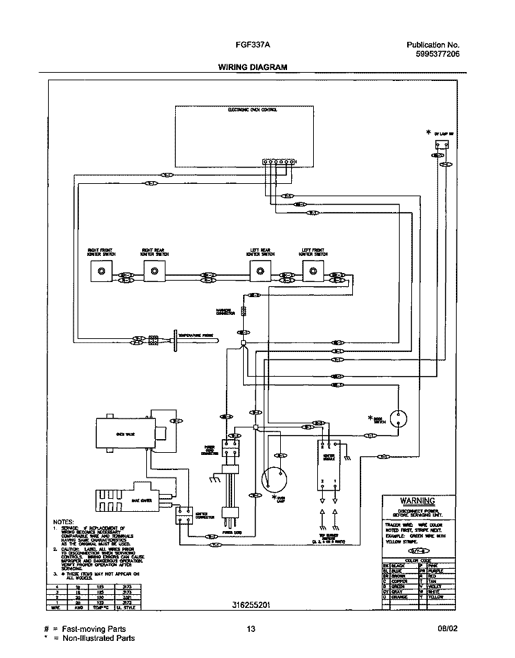 WIRING DIAGRAM Diagram and Parts List for FGF337ABB  Frigidaire Range