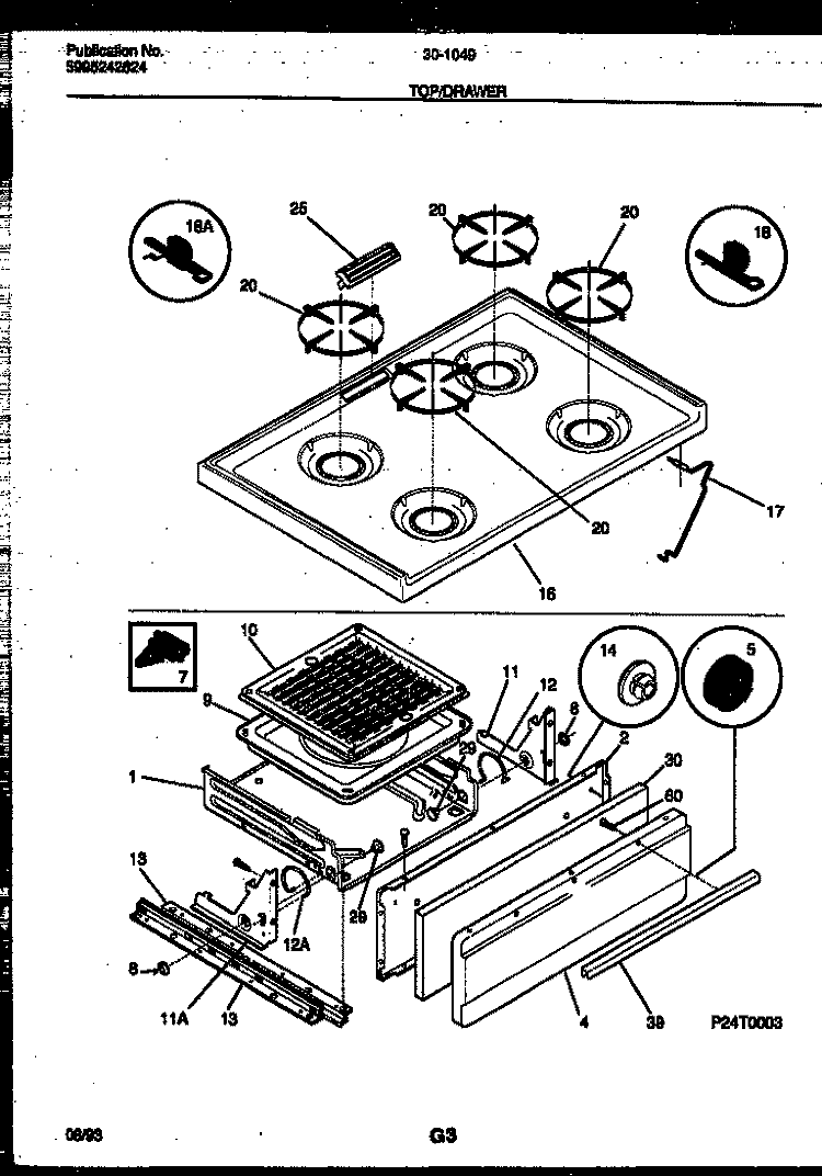 COOKTOP AND BROILER DRAWER PARTS Diagram and Parts List for 30-1049-23-10  Tappan Range