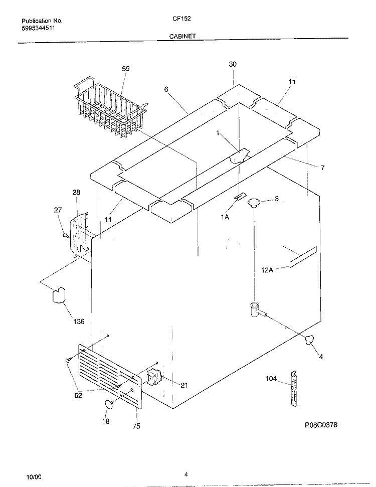 CABINET Diagram and Parts List for CF152  Frigidaire Freezer