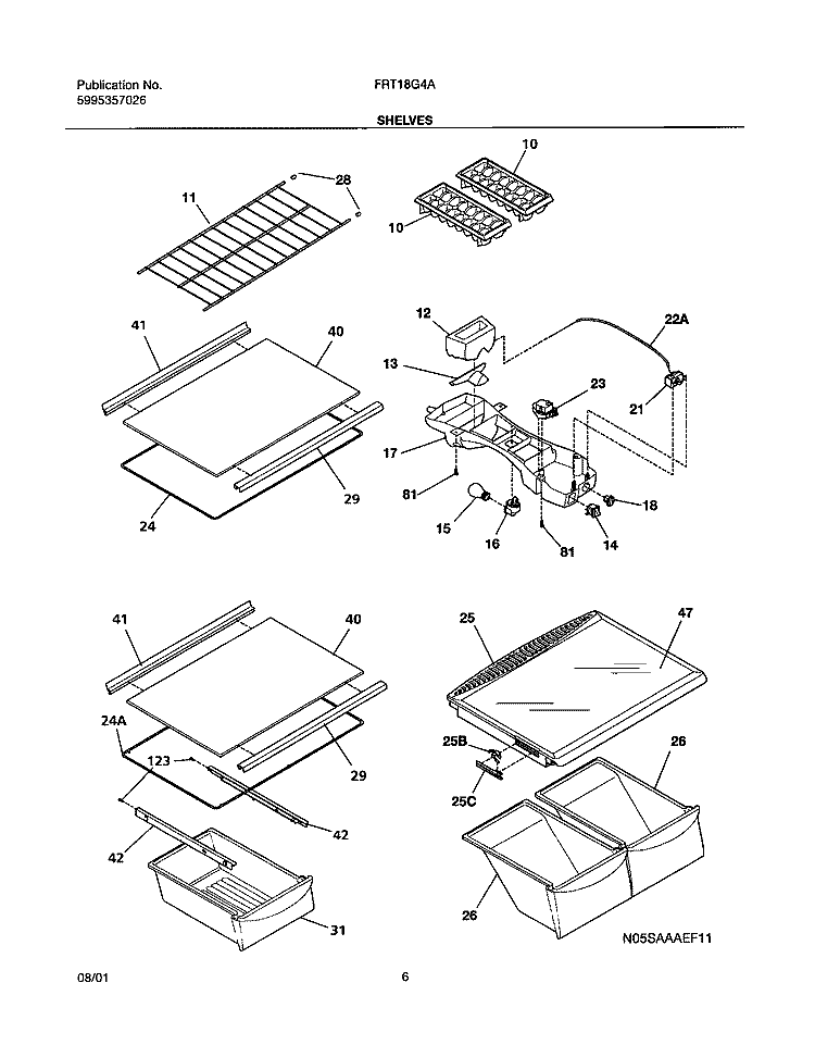 SHELVES Diagram and Parts List for FRT18G4AQ2  Frigidaire Refrigerator