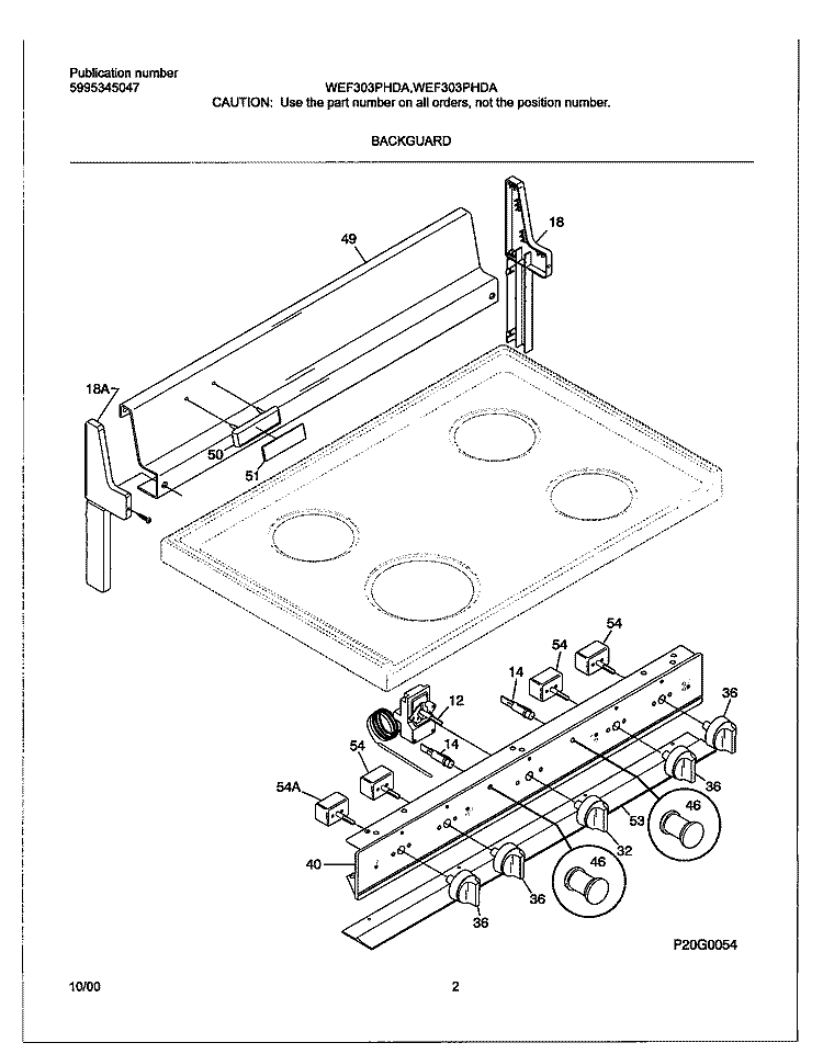 BACKGUARD Diagram and Parts List for WEF303PHDA  Westinghouse Range