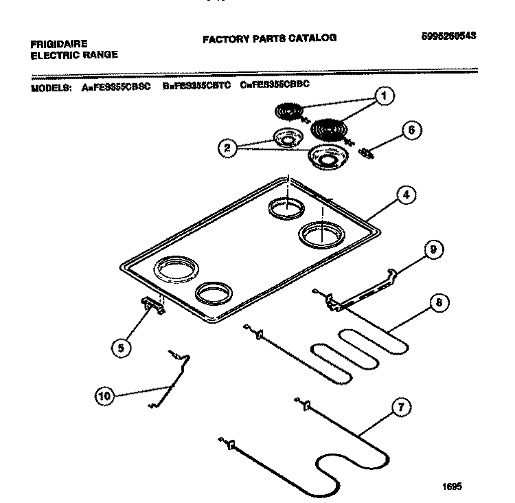 TOP Diagram and Parts List for FES355CBSC  Frigidaire Range