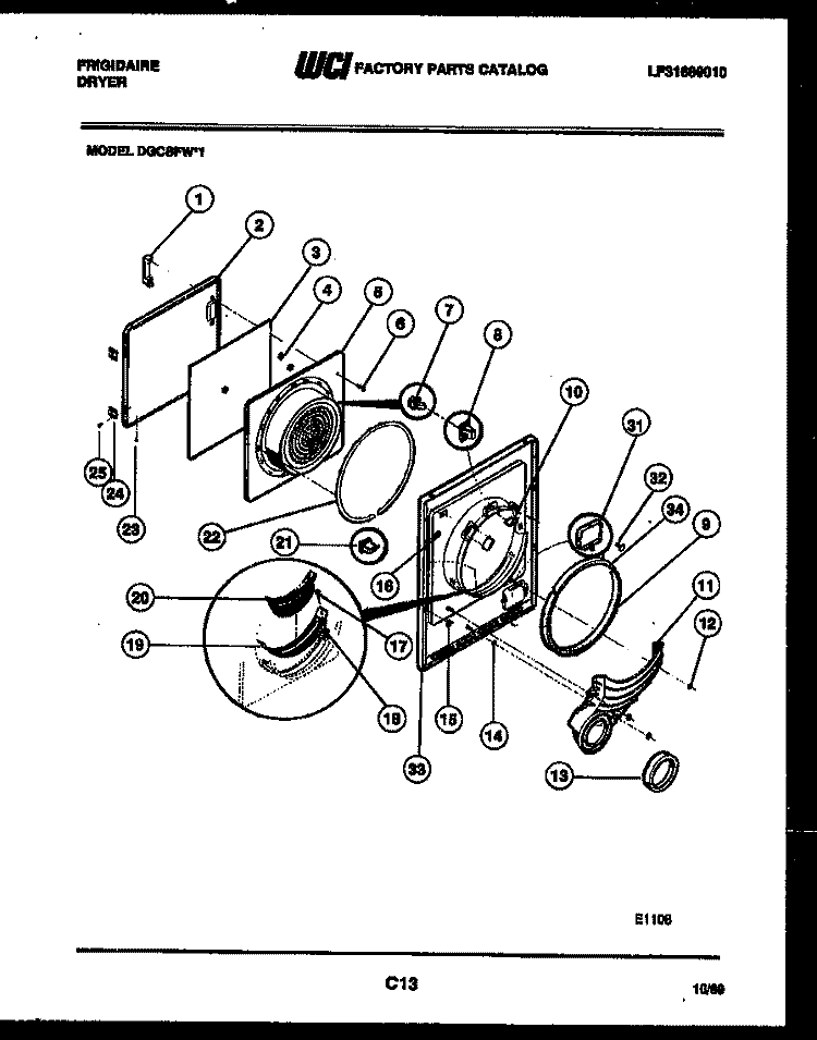 DOOR PARTS Diagram and Parts List for DGCSFW1  Frigidaire Dryer