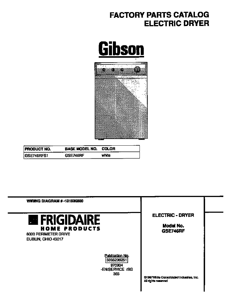 COVER Diagram and Parts List for GSE746RFS1  Gibson Dryer