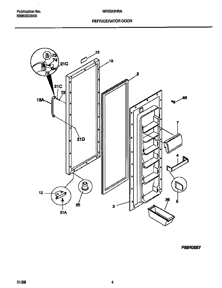REFR DOOR Diagram and Parts List for MRS20HRAD8  Frigidaire Refrigerator