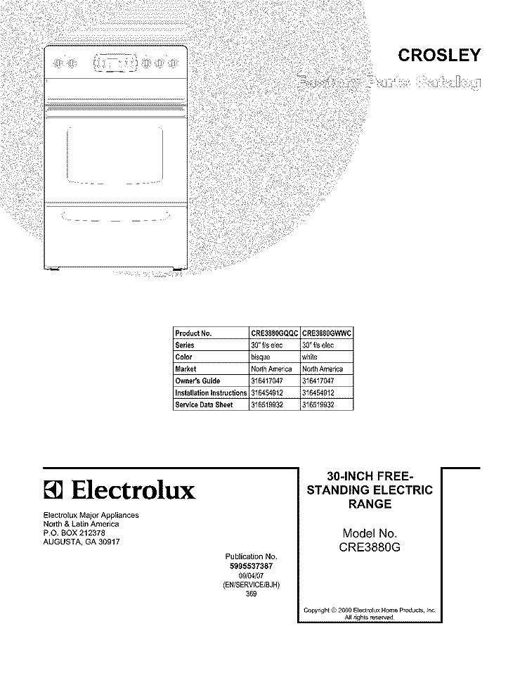 COVER Diagram and Parts List for CRE3880GQQC  Crosley Range