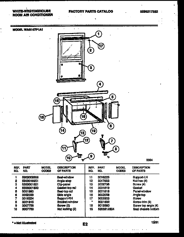 CABINET AND INSTALLATION PARTS Diagram and Parts List for WAS147P1A1  Frigidaire Air Conditioner