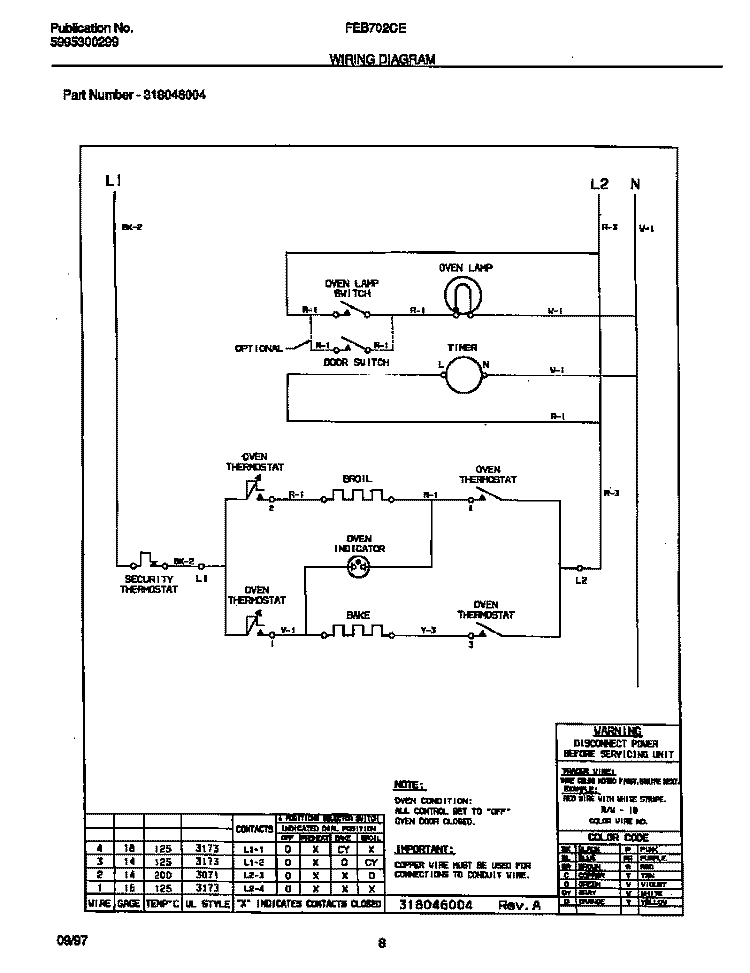 WIRING DIAGRAM Diagram and Parts List for FEB702CEBC  Frigidaire Wall Oven