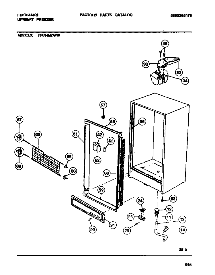CABINET Diagram and Parts List for FFU14M7AW6  Frigidaire Freezer